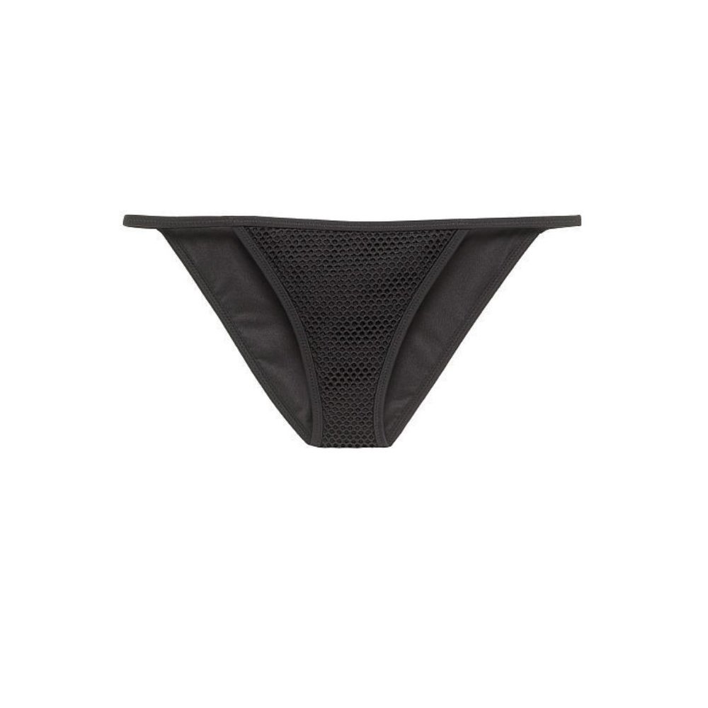 Victoria's Secret Mesh String Bikini Bottom Solid Black Size Large L NEW